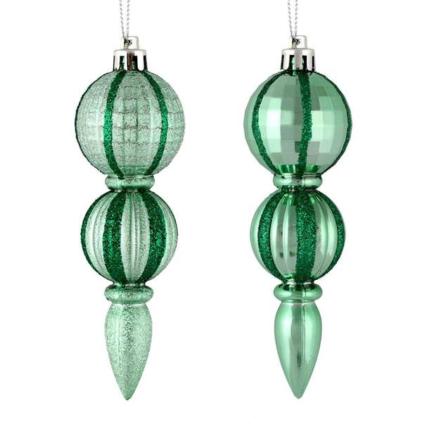 5" Seafoam Green Glitter/Matte Finial Ornament (set of 6)