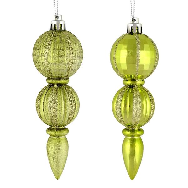 5" Celadon Glitter/Matte Finial Ornament (set of 6)