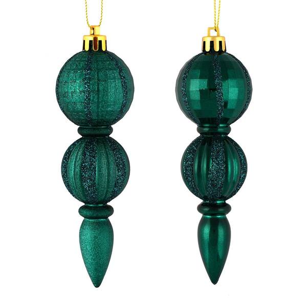 5" Sea Blue Glitter/Matte Finial Ornament (set of 6)