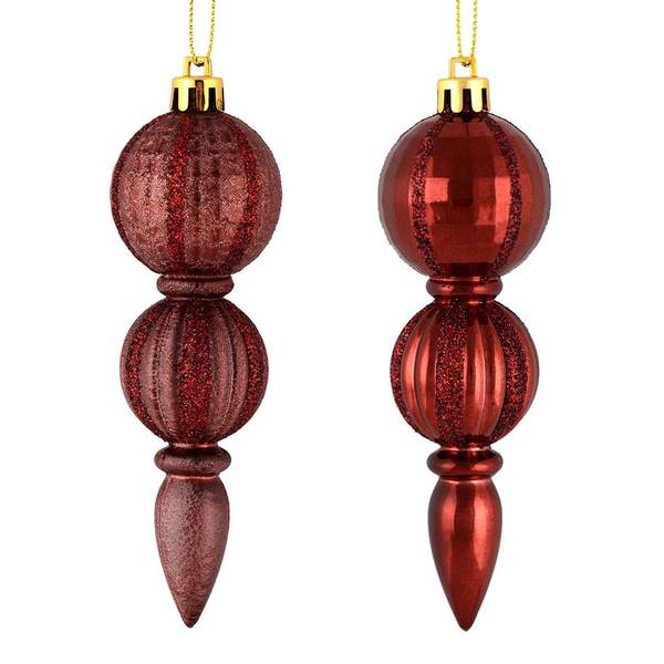 5" Burgundy Glitter/Matte Finial Ornament (set of 6)