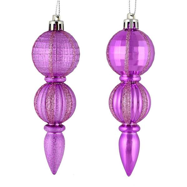 5" Orchid Glitter/Matte Finial Ornament (set of 6)