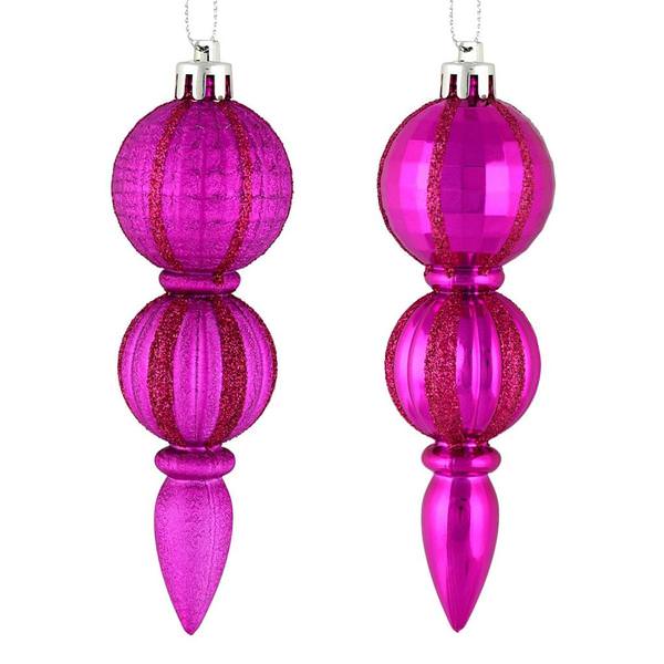 5" Fuchsia Glitter/Matte Finial Ornament (set of 6)