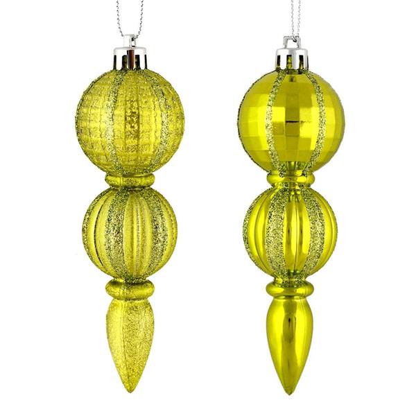 5" Lime Glitter/Matte Finial Ornament (set of 6)