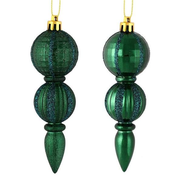5" Midnight Green Glitter/Matte Finial Ornament (set of 6)