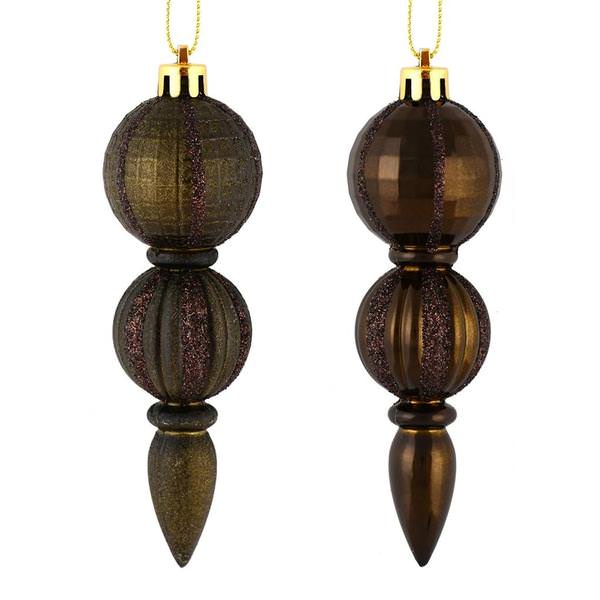 5" Chocolate Glitter/Matte Finial Ornament (set of 6)