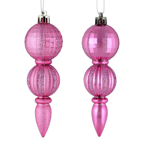 5" Pink Glitter/Matte Finial Ornament (set of 6)