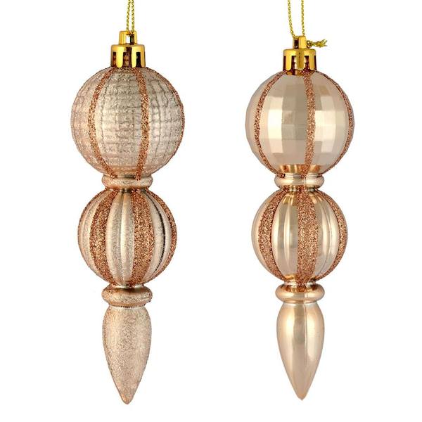 5" Cafe Latte Glitter/Matte Finial Ornament (set of 6)