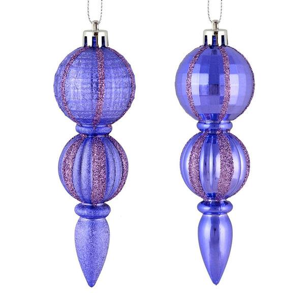 5" Lavender Glitter/Matte Finial Ornament (set of 6)