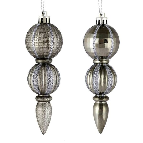 5" Pewter Glitter/Matte Finial Ornament (set of 6)