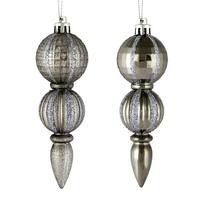 Vickerman 5" Pewter Glitter/Matte Finial Ornament (set of 6)