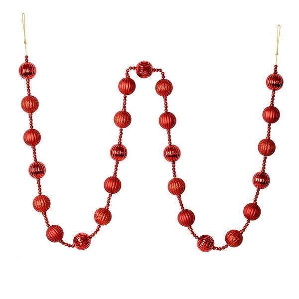6' Red Stripe Ball Ornament Garland