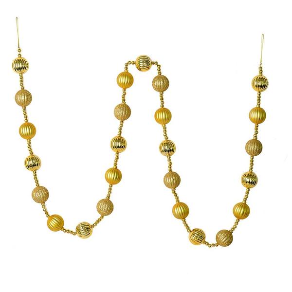 6' Gold Stripe Ball Ornament Garland