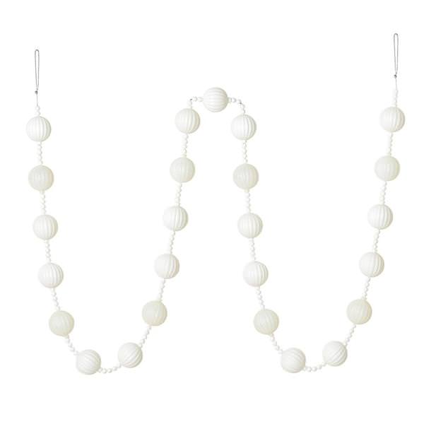 6' White Stripe Ball Ornament Garland