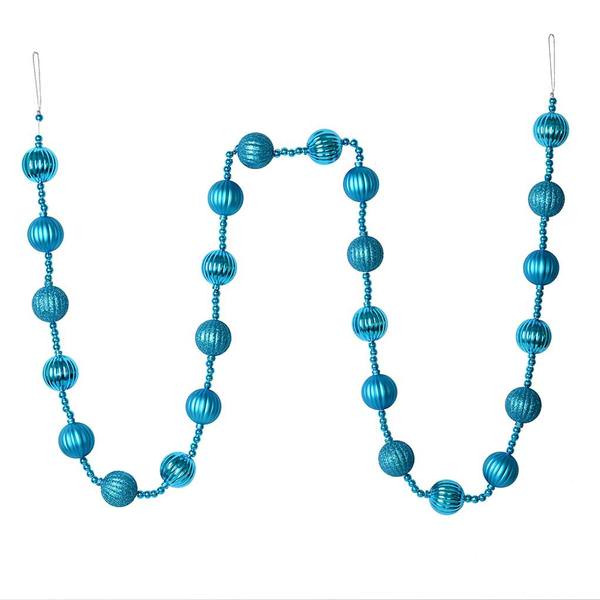 6' Turquoise Stripe Ball Ornament Garland