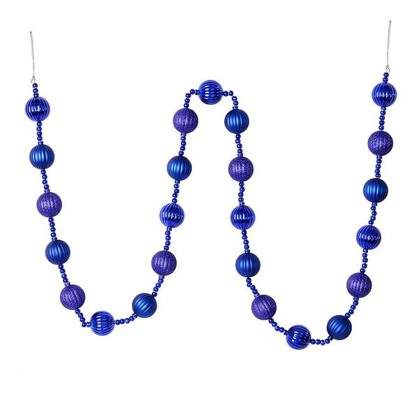 6' Cobalt Blue Stripe Ball Ornament Garland