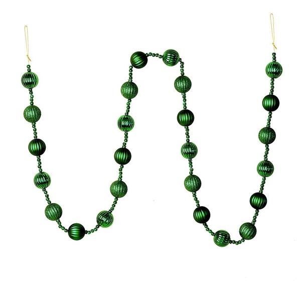 6' Emerald Stripe Ball Ornament Garland