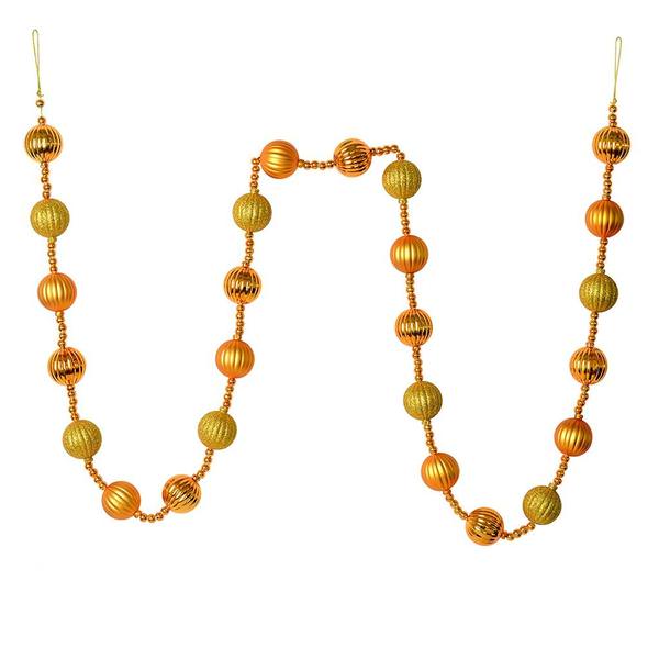 6' Antique Gold Stripe Ball Ornament Garland