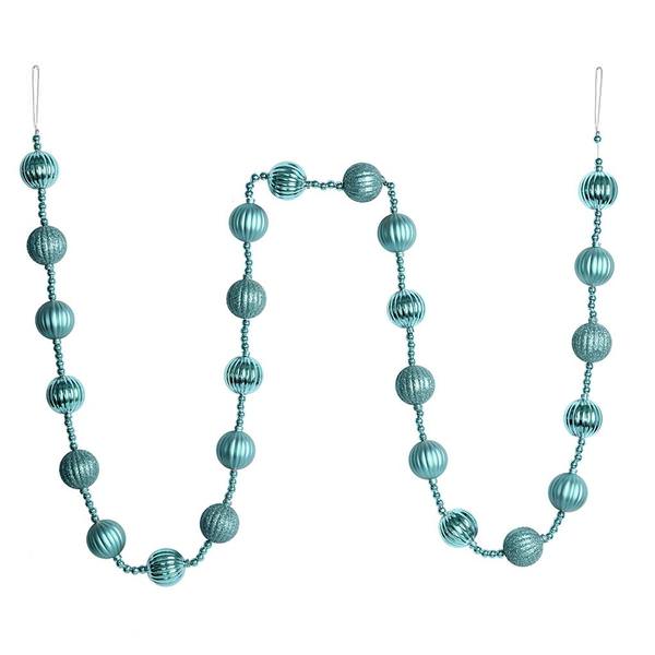 6' Baby Blue Stripe Ball Ornament Garland