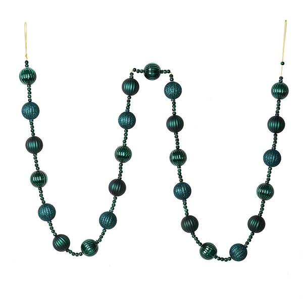 6' Midnight Green Stripe Ball Ornament Garland