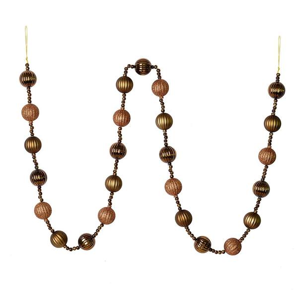 6' Mocha Stripe Ball Ornament Garland