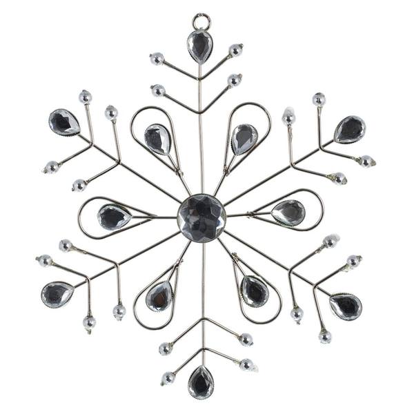 6" Platinum Metal Jewels Snowflake Ornament (4 pack)