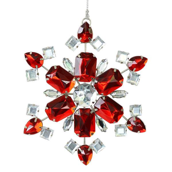 4.5" Red Jewel Metal Snowflake Ornament (3 pack)