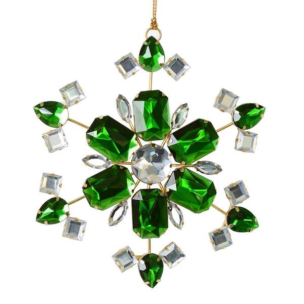 4.5" Green Jewel Metal Snowflake Ornament (3 pack)