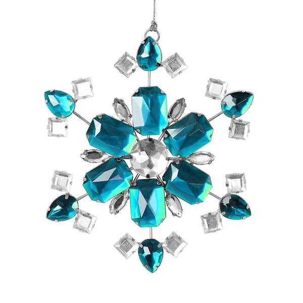 4.5" Turquoise Jewel Metal Snowflake Ornament (3 pack)