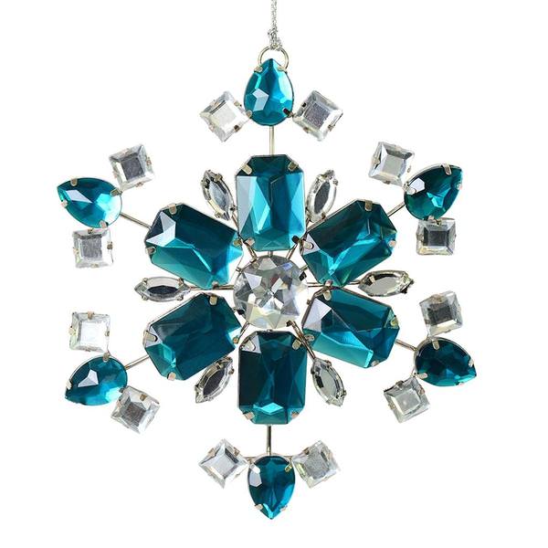 4.5" Teal Jewel Metal Snowflake Ornament (3 pack)