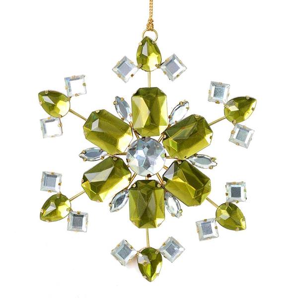 4.5" Moss Green Jewel Metal Snowflake Ornament (3 pack)