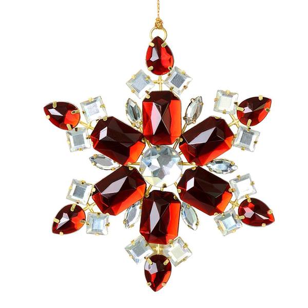 4.5" Burgundy Jewel Metal Snowflake Ornament (3 pack)