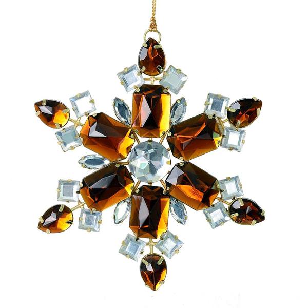 4.5" Mocha Jewel Metal Snowflake Ornament (3 pack)