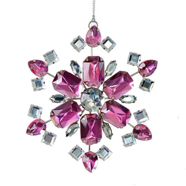 4.5" Pink Jewel Metal Snowflake Ornament (3 pack)