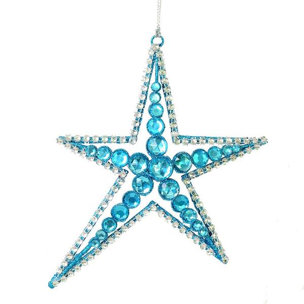 6" Turquoise Jewel Metal Sea Star Ornament (3 pack)
