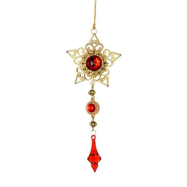 6.5" Red Metal Star Dangle Ornament (2 pack)