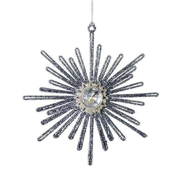 5" Pewter Jewel Glitter Snowflake Ornament (3 pack)