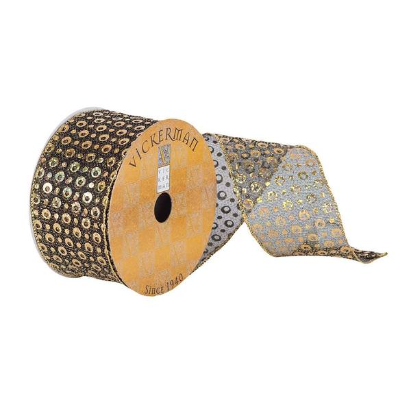 2.5" x 10yd Black / Gold Sequin Ribbon