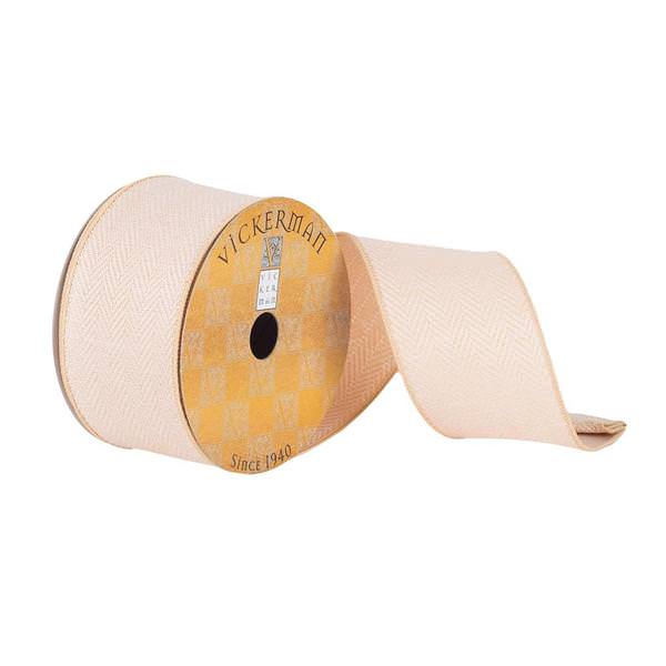 2.5" x 10Yd Beige Mini Herringbone Wired Ribbon