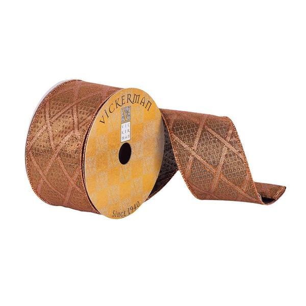 2.5" x 10Yd Copper / Chocolate Diamond Wired Ribbon