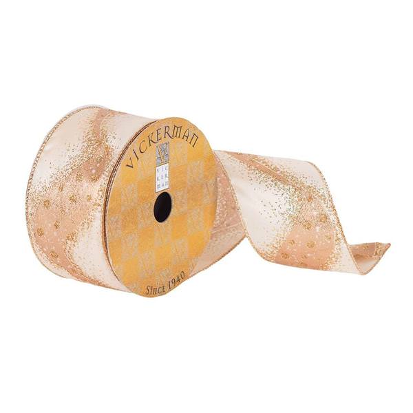 2.5" x 10Yd Cafe Latte Gold Glitter Swirl Wired Ribbon