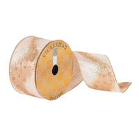 Vickerman 2.5" x 10Yd Cafe Latte Gold Glitter Swirl Wired Ribbon