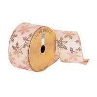 Vickerman 2.5" x 10Yd Rose Gold Sequin Snowflakes Wired Ribbon
