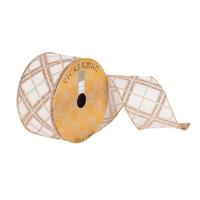 Vickerman 2.5" x 10Yd White Woven Dupion with Gold Diamond Glitter Wired Ribbon