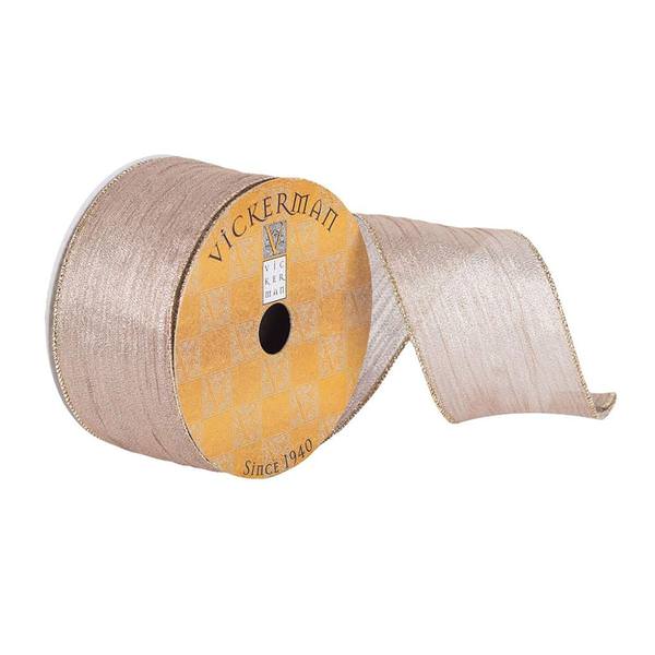 2.5" x 10Yd Gold Galaxy Dupion Wired Ribbon