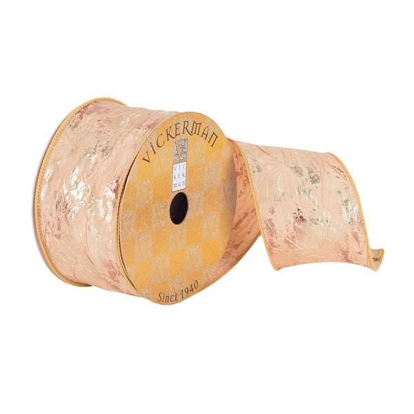 2.5" x 10Yd Tan with Metallic Gold Flecks Wired Ribbon
