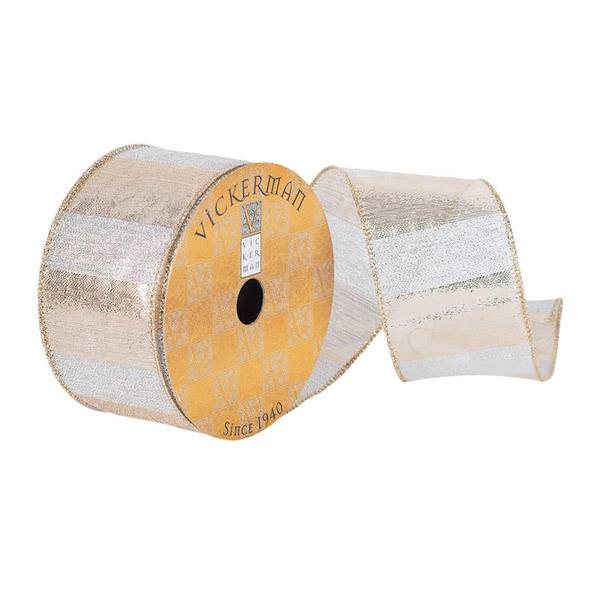 2.5" x 10Yd Gold Dust Flecks Wired Ribbon