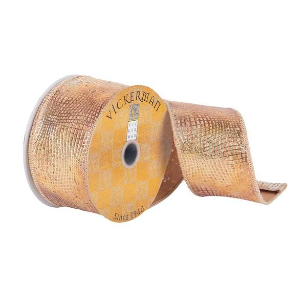 2.5" x 10Yd Gold Geometric Curve Wired Ribbon