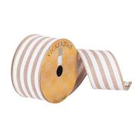 Vickerman 2.5" x 10Yd Beige Dupion White Stripe Wired Ribbon