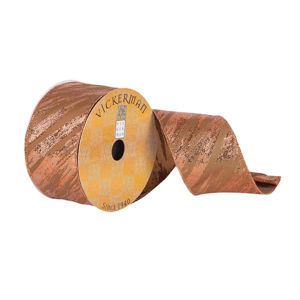 2.5" x 10Yd Copper Glitter Brown Wired Ribbon