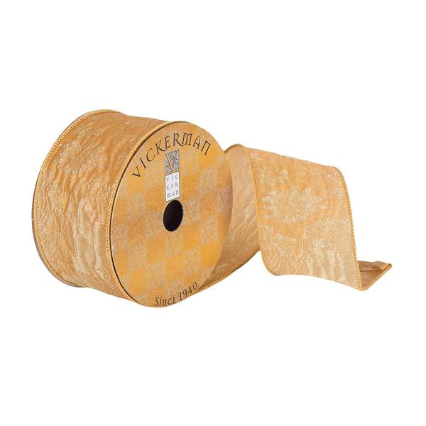 2.5" x 10Yd Gold Toile De Jouy Wired Ribbon